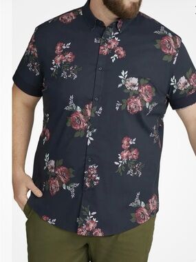 Johnny Bigg Men's Navy blue Sz 3X Button Up Short Sleeve Hawaiian Tropical Print